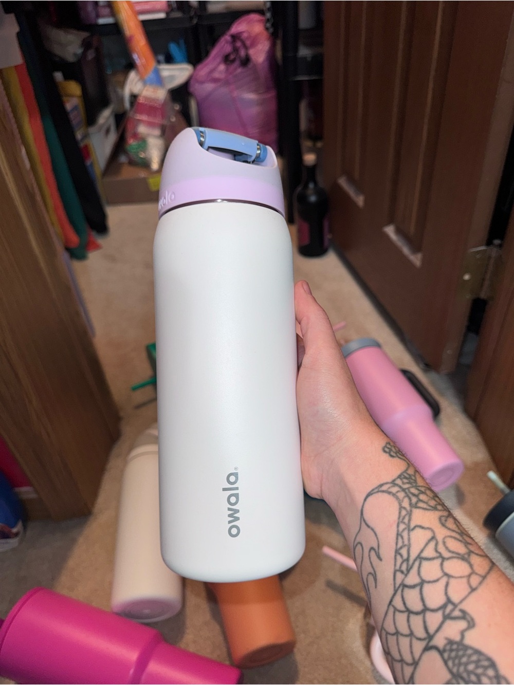 Owala White and Lavender Insulated Water Bottle - Stainless Steel Travel Bottle